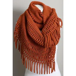 Tassel Fringe Knit Infinity Scarf