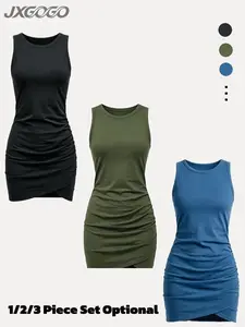 Women's Plain Basic Fitted Dress, Above the Knee, Elegant Style, Sleeveless, Summer Party Holiday Daily Wear, Jxgogo 1/2/3 Piece Set, Womenswear