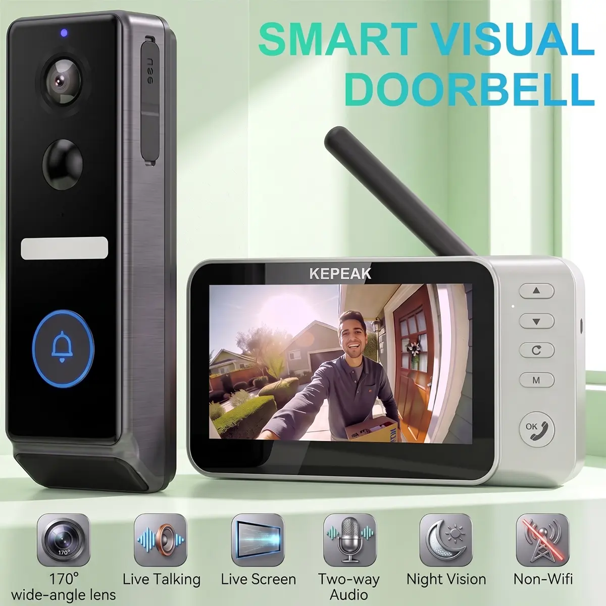 【ToolUpgrade】M28S Smart Video Doorbell with 4.3" Screen, No WiFi Needed, PIR Motion Detection, Night Vision, 170° Wide Angle, IP65 Waterproof, 4000mAh Battery, Two-Way Audio & TF Card Recording