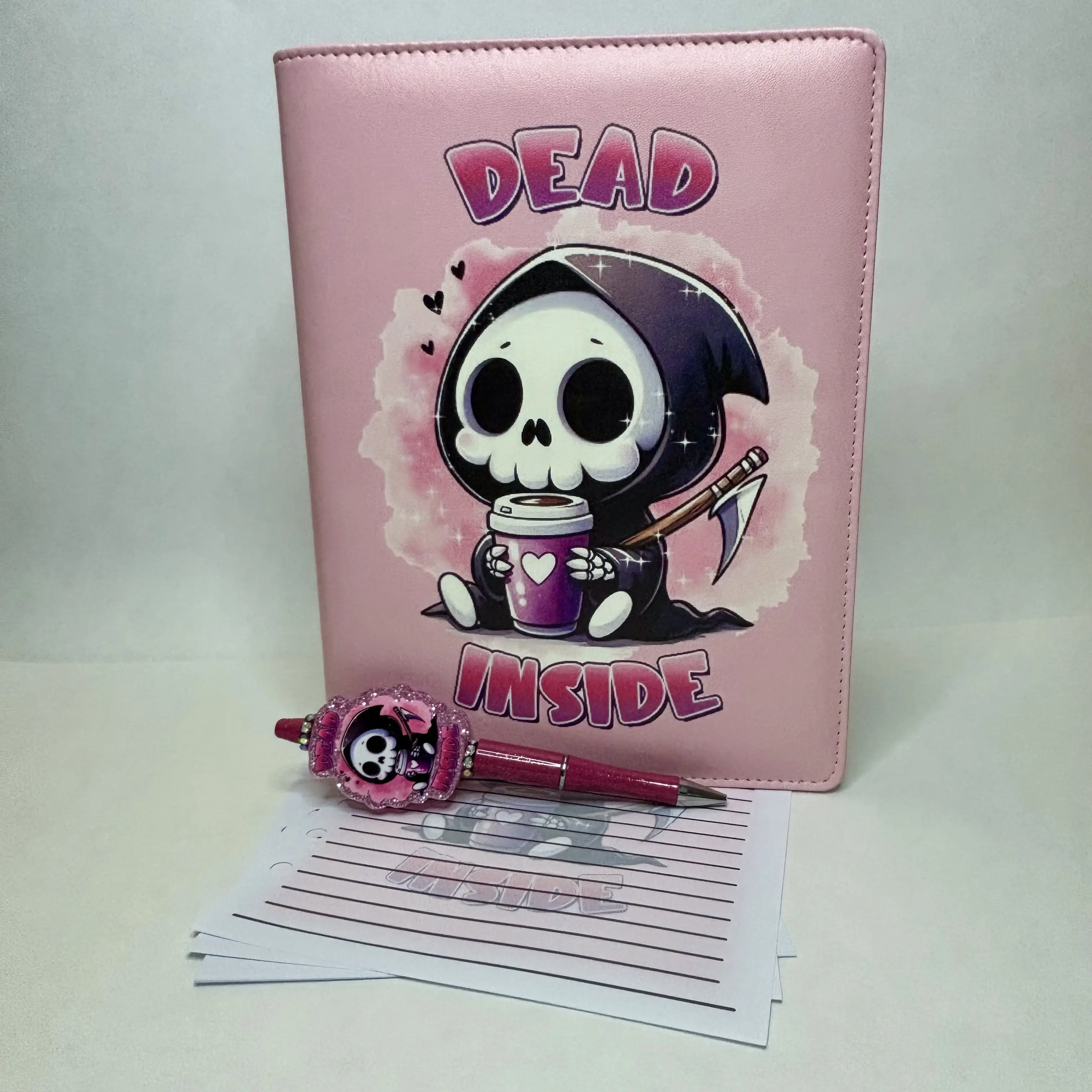 Dead Inside Binder Bundle — A5 Binder, Matching Paper + Beaded Pen | Only 1 Available