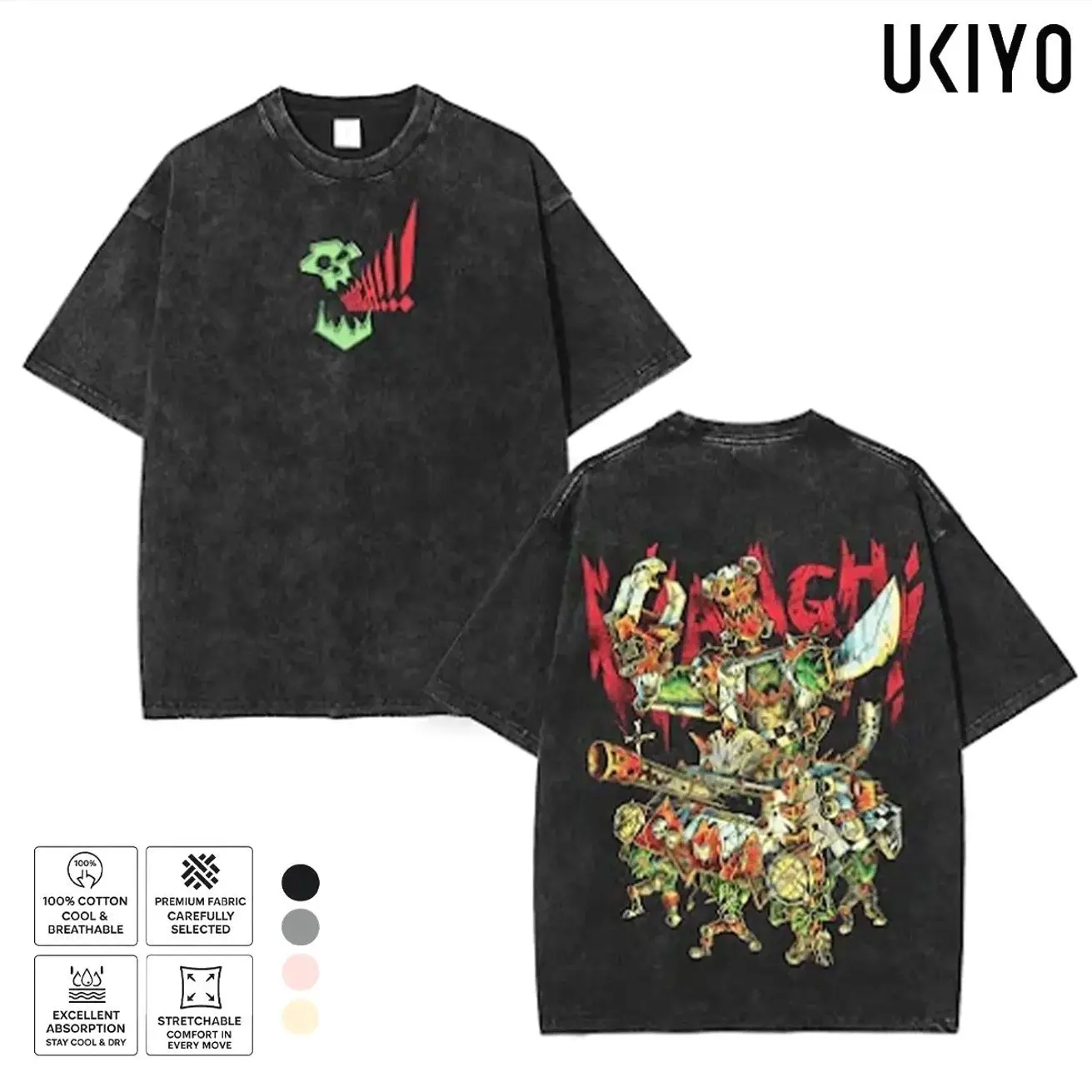 Warhammer 40K Graphic Tee Ork Warboss Waaagh Vintage Gaming Acid Wash T-Shirt Unisex Heavyweight Cotton Oversized Streetwear Tshirt Retro Orks Merch Clothing LFA