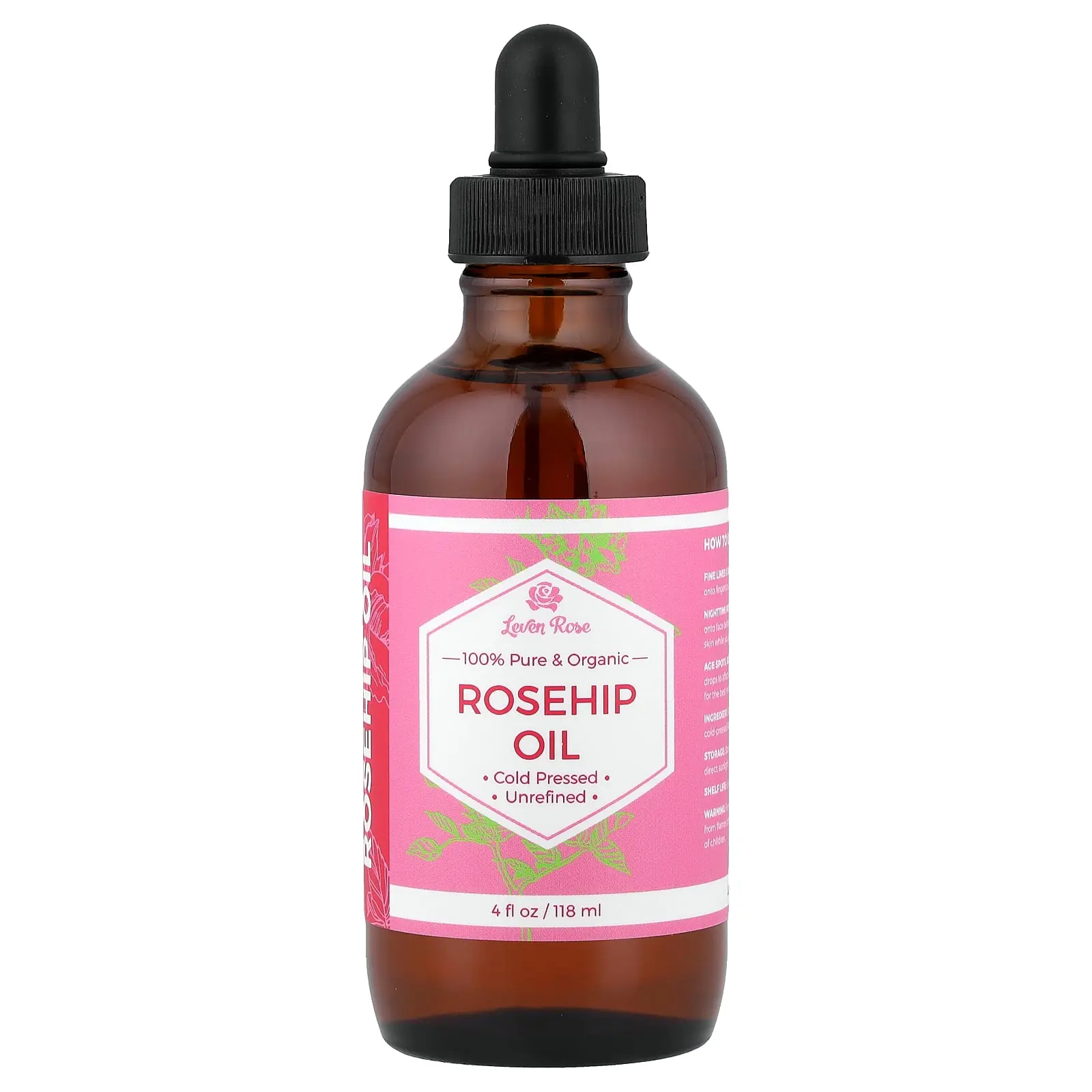 Leven Rose 100% Pure & Organic Rosehip Oil, 4 fl oz (118 ml)