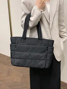 Women's 20L Padded Laptop Shoulder Bag, Lightweight Casual Tote with Multiple Compartments, Travel & Work Organization Zipper Closure, Office Work Bag