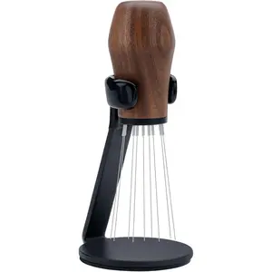 WDT Distribution Tool with Stand V3, Weiss Distribution Technique, 9 Prong Needle Espresso Stirrer with American Walnut Wood Handle