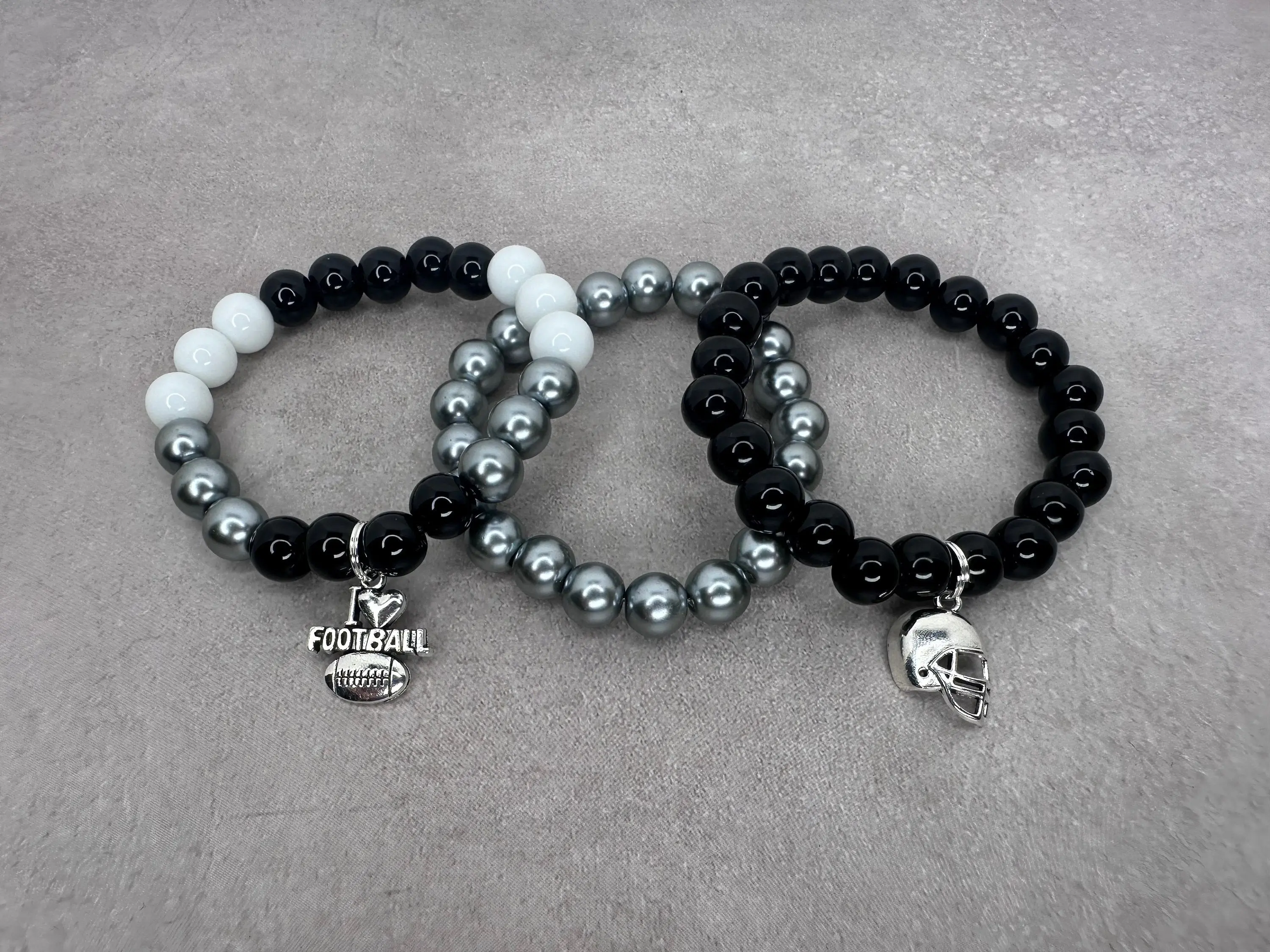 Raiders Inspired Handmade Football Charms Beaded Bracelets