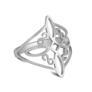 FIMENESS WITCH KNOT SILVER TONE STAINLESS STEEL CLOSED RING NON TARNISH JEWELRY