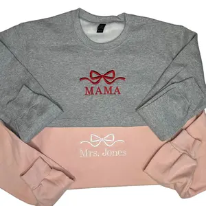Embroidered BOW with CUSTOM NAME Crewneck Sweatshirt Athletic Cotton Unisex Knit soft sweatshirt machine embroidery