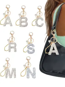 1PC Sparkling Rhinestone Alphabet Keychain-Lucky Crystal Pendant, Flash Diamond Letter Bag Pendant, Wallet And Handbag Accessories, Stylish Keychain, For Special Occasions Gift