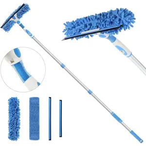 Window squeegee cleaner2 in 1 shower squeegee with extension pole92 extendable window cleaning kit with bendable headglass cleaning tools for indoor outdoor high windowscar windshield