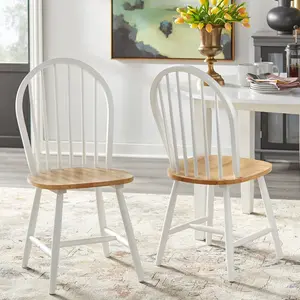 Buylateral Set of 2 Windsor Farmhouse Solid Wood Spindle Dining Chairs White