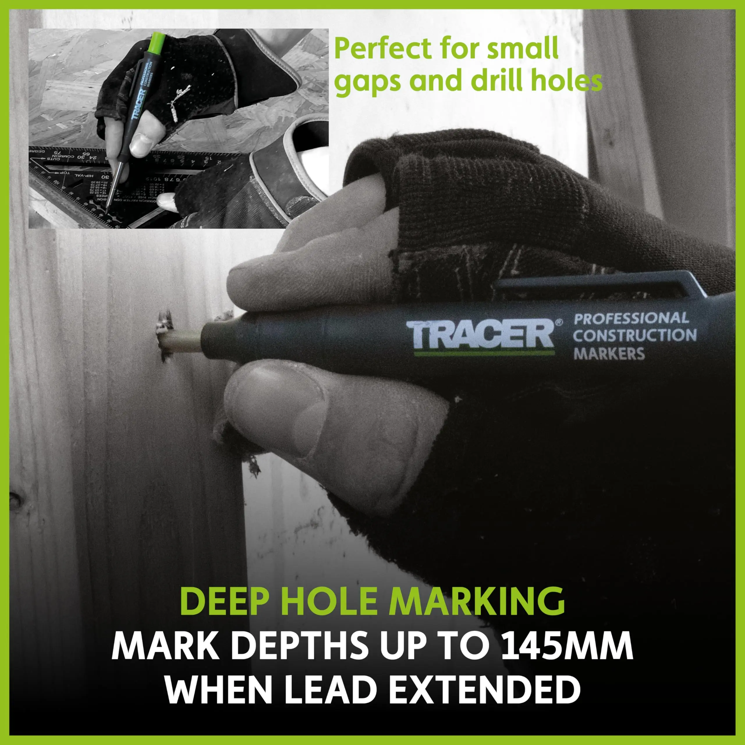 TRACER Deep Hole Construction Pencil Site Holster. Extendable 2B Carpenter Pencil with Inbuilt Carpenter Pencil Sharpener