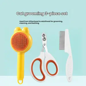 Cat Grooming 3-Piece Set, One Click Hair Removal Cat Brush, Cat Nail Trimmer with Double Hole, Cat Comb for Loose Hair, Pet Grooming Supplies for Cats groom lice