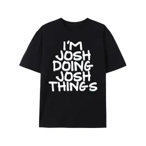 Men's Round Neck Short-Sleeve Cotton Tshirt - "Josh's Thing" Lettering, Geometric Print, Soft Breathable Fabric, Loose Casual Streetwear, 4-Season Versatile Menswear Top, Graphic T Shirts, Casual T-Shirts