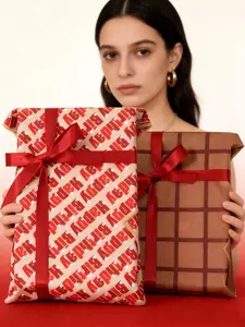 Amalee 2-Pack Brown Magic Fabric Gift Wrap Set - 19"x20" Reusable Gift Wrapping Cloth with 2 Greeting Cards & Ribbon, Washable Multi-Purpose Wrap for Gifts, Storage Bag & Protective Pouch