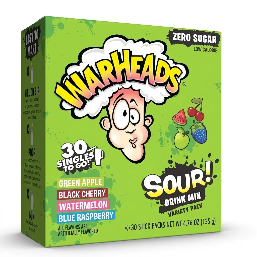 0 Sugar Low-Calorie Sour Hydration Drink Mix Packets - 30-Count Variety Pack with 4 Fruity Flavors Liquid Drink Mix