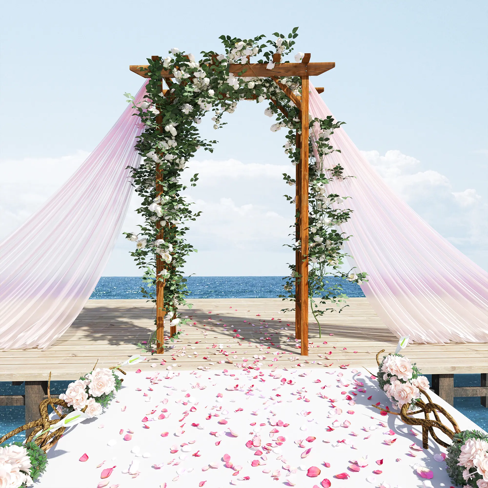 79in Wooden Garden Arbor Arch Trellis - Classic Countryside Style, Pergola Roof for Climbing Vines, Ideal for Weddings, Ceremonies
