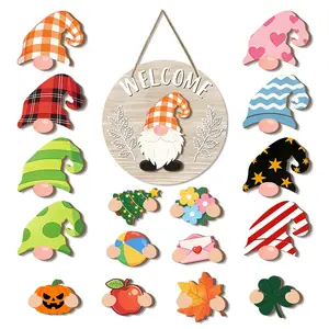 3D DIY Dwarf Hat Replacement Set, 17-Piece Dwarfs Handheld Accessories, 20cm Round Wooden Hanging Decorations, Perfect for Festive Displays