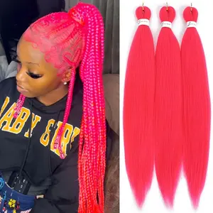 Hot Pink Braiding Hair Pre stretched Colored Hair Extension Prestretched Soft Yaki Knotless Easy Braid for Micro Box Crochet Braid(Hot Pink,3packs,26inch)