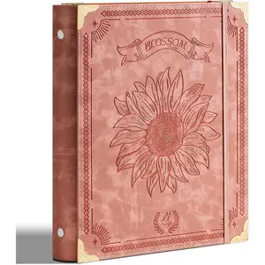 Sunflower Leather 3 Ring Binder 1 Inch Round Ring Binder Holds 200 Sheets 8.5"x11" Letter Size Paper, Wedding Family History Notebook Cover Loose Leaf Organizer, Pink