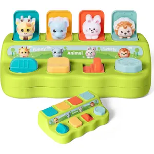 Random Color Cute Interactive Pop Up Animal Toy, Montessori Toy, Colorful Button Developmental Toy, Early Learning Toy for Boys and Girls, Toddler Busy Board, Sensory Activity Board