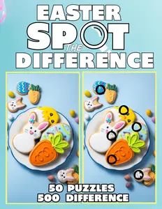 Spot the Difference Easter: 50 Full-Color Easter Picture Puzzles Activity for Adults, Kids & Seniors – Search-and-Find Hidden Objects with 500 ... (Find the Difference Books for Kids & Adults)
