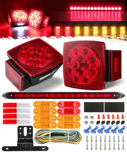 Partsam Submersible LED Trailer Tail Light Kit, Square Trailer Lights+Light Bar+8 Side Markers, with 25FT Wiring Harness for Boat Trailer