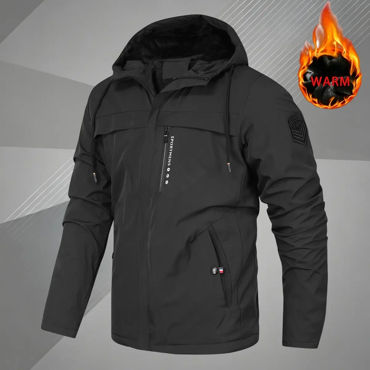 Men’s fleece-lined jacket for autumn/winter—waterproof, thick and warm, comfortable hooded windbreaker available in multiple colors; suitable for outdoor activities, sports, hiking, and camping; a great gift for men.