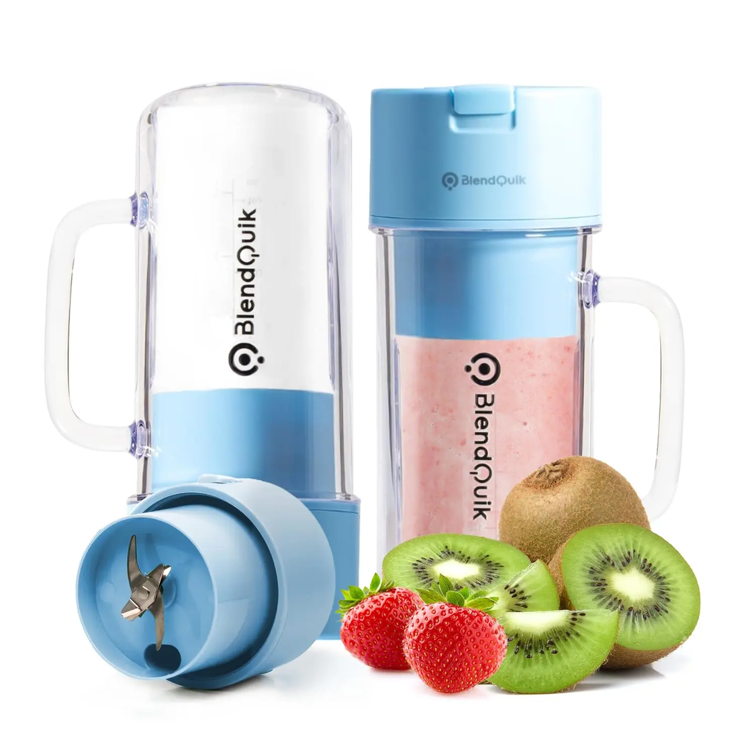 BlendQuik Personal Portable Blender For Shakes & Smoothies Leakproof & Stylish Portable Mason Jar Shaker Rechargeable Mini Blender with 10-Blade Blending System 14oz Sky Blue