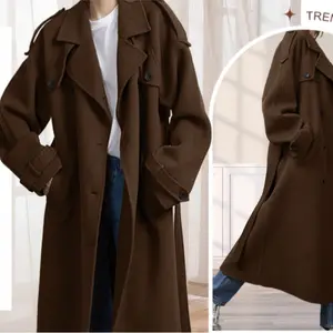 Solid Color Knotted Waist Pocket Casual Overcoat