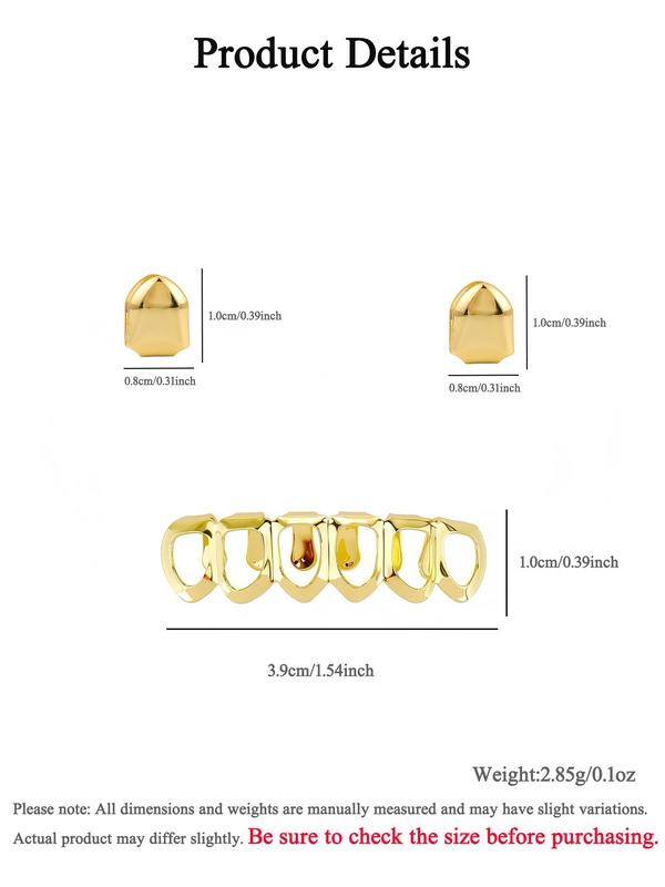 CRUSH CR 18K Gold Plated Tooth Caps, Half Grillz and Tooth Gems Set, Gold and Silver Options, Perfect for Hip Hop Concerts, Club Nights, Casual Streetwear, Daily Outfits and Music Festivals