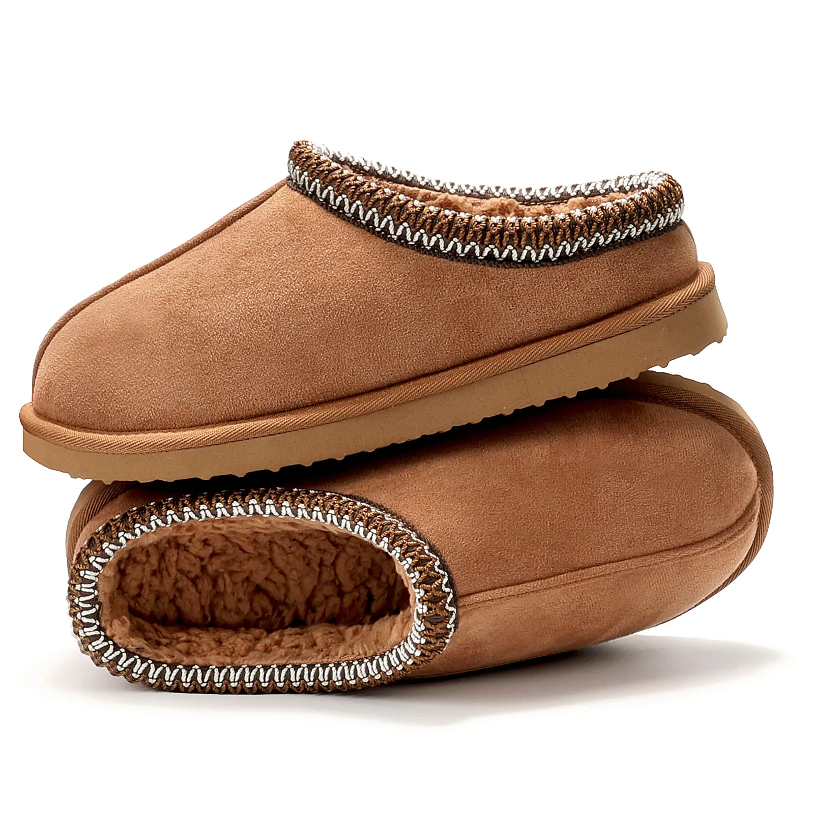 Women's Chestnut Fuzzy Cozy Short Ankle Suedette Slippers with Faux Fur Lining & Ultralight EVA Outsole for Indoor & Outdoor Use