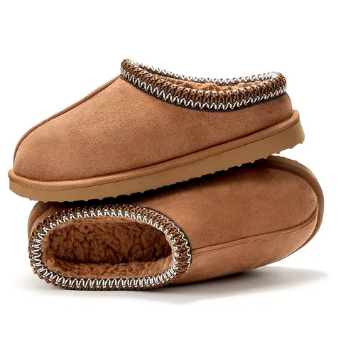 Women's Chestnut Fuzzy Cozy Short Ankle Suedette Slippers with Faux Fur Lining & Ultralight EVA Outsole for Indoor & Outdoor Use Foot Clogs Casual Home Slippers, Perfect Christmas Thanksgiving Holiday Gift, Great Gift for Her