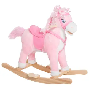 Kids Ride on Rocking Horse Toddler Plush Toy with Realistic Sounds and Swinging Tail for 3 Years Old Children Gift for Christmas Day Birthday
