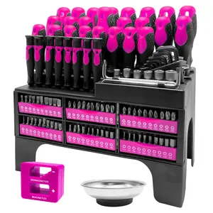 DARK DUCK Rose red 118-Pc Chrome Vanadium Steel Screwdriver Set - Magnetic Hex/Flat/Star Heads, Non-Slip Grip & Storage Rack