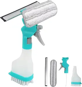 4-in-1 Window Cleaning Tool with Squeegee and Sprayer, 10-Inch (Approx. 25.4 cm) Streak-Free Squeegee Kit, Portable Multi-Function Refillable Bottle, Suitable for Glass/Shower/Car (Blue)