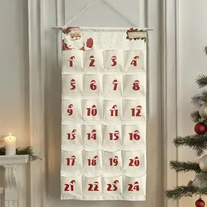 Christmas Advent Calendar, 1 Count Reusable 24 Pocket Hanging Bag, Decor Fabric Christmas Countdown Calendar Storage Bag for  Home Dormitory Office Bathroom
