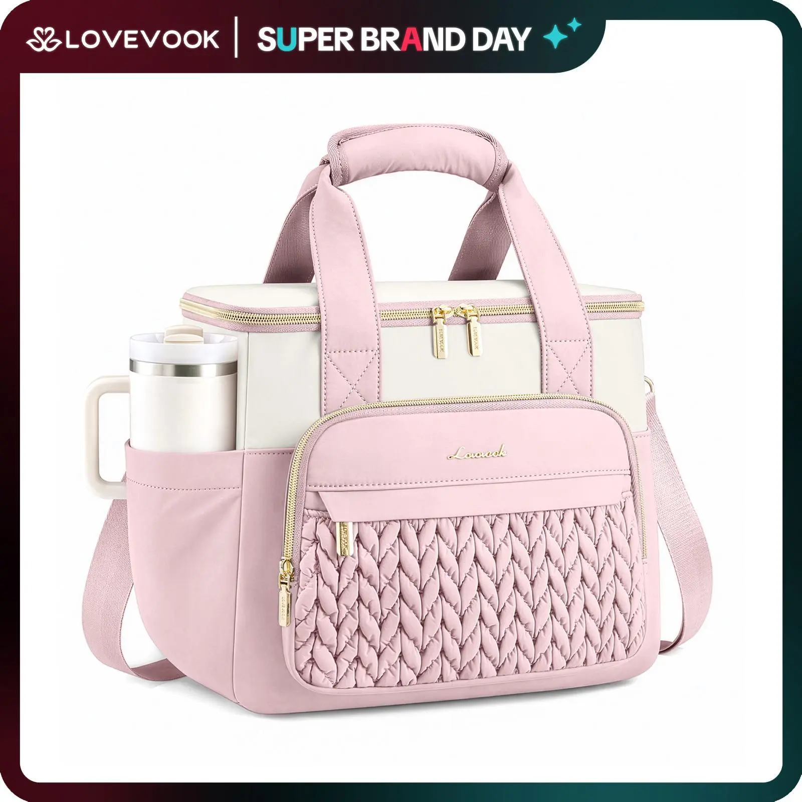 LOVEVOOK Lunch Bag Women, Insulated Wide Opening Adult Lunch Box for Women Work with Cup Holder, Large Lunch Cooler Tote Bag with Utensils Pocket for Office Campus Picnic Beach Mom Nurse Family