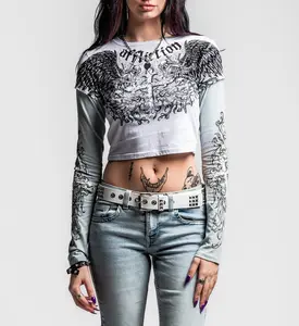 Affliction Women's Long Sleeve Shirt Ominous Shadow 2fer