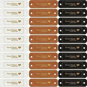 Random Color Handmade PU Leather Label, 20pcs/set Letter Pattern Handmade Label, Artificial Leather Sewing Label, Decorative Knitting Accessories