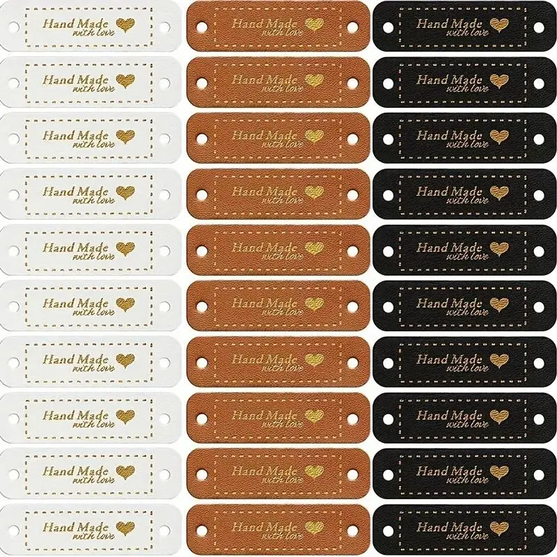 Random Color Handmade PU Leather Label, 20pcs/set Letter Pattern Handmade Label, Artificial Leather Sewing Label, Decorative Knitting Accessories