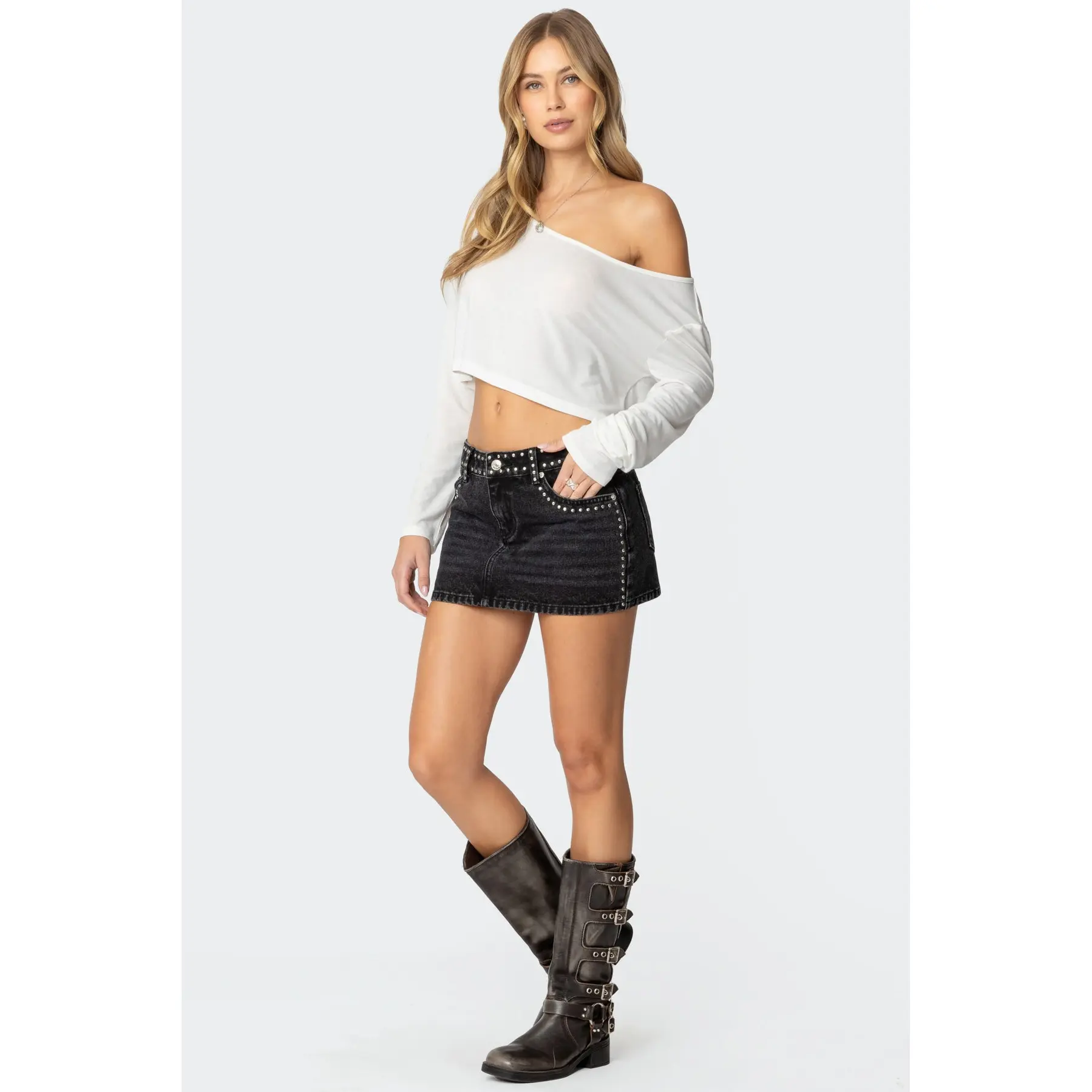 Mia Studded Denim Mini Skirt