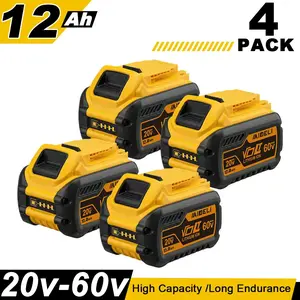 4Packs/ 2Packs 12000mAh Battery  Lithium Ion Max Replacement battery for Dewalt 60v Battery Battery Compatible with Dewalt 20V/60V Power Tools Dewalt 12Ah 20V/60V Lithium-ion Battery DCB606 DCB609 DCB612 for Cordless Power Tools Rechargeable High Capacity