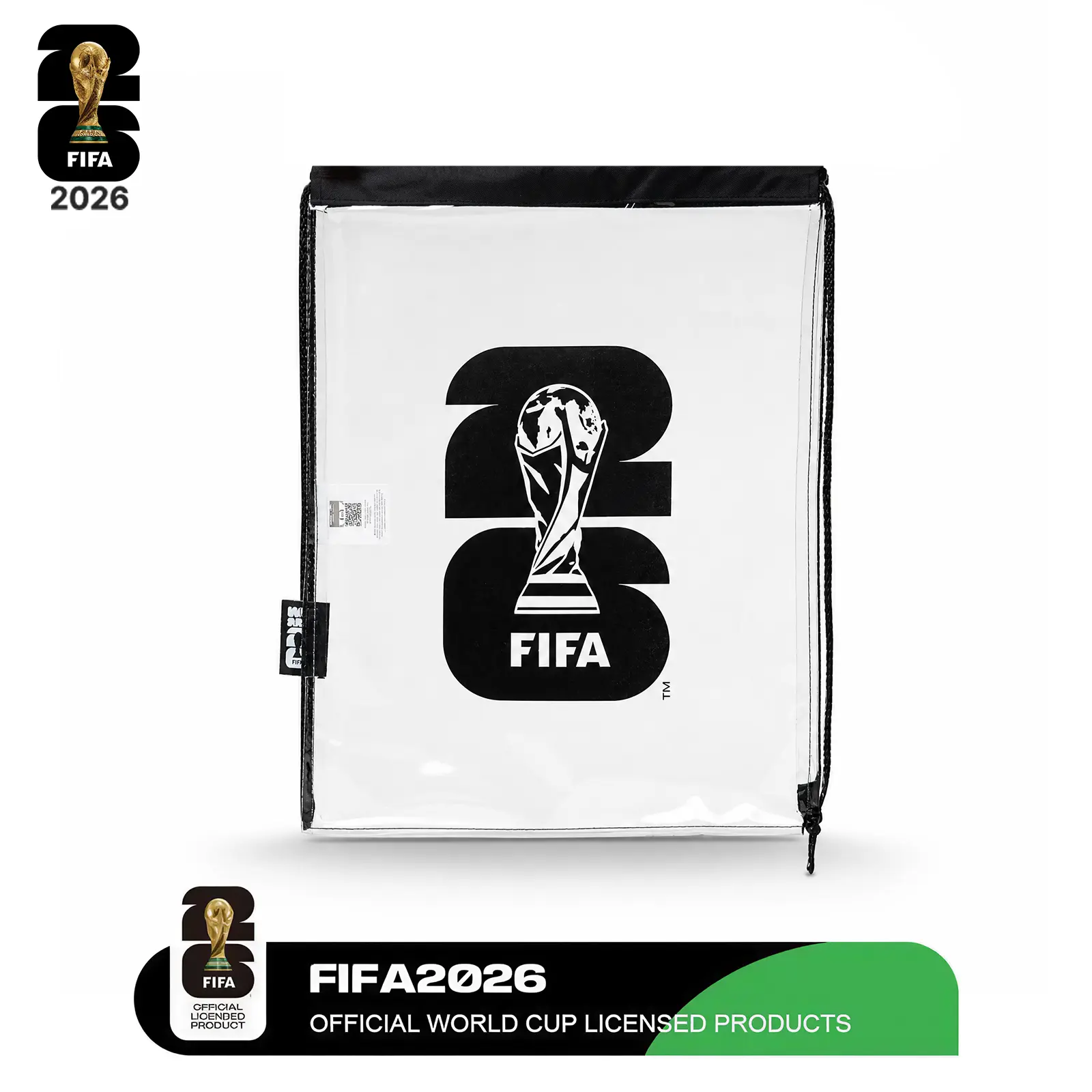FIFA World Cup 26 Clear Bag, Official Licensed Clear Drawstring Backpack 14x18, Transparent Stadium Bag with Trophy Emblem, Gym Sports Sackpack, Soccer Fan Gift for Men Women