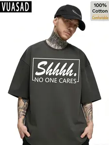 100% Cotton Short Sleeve T-Shirt, Fun Slogan Letter Print, Loose Fit Drop Shoulder Top, Casual Style, Trendy Fashion, Long Length