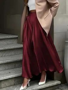 Women's Summer High Waist Fitted Satin Woven Ruched Skirt, Elegant Chic A-Line Skirt, Casual Fashion for Women, Perfect for Daily Wear