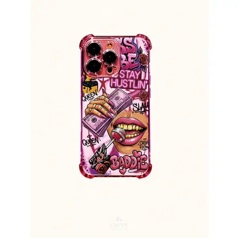 Pink Baddie Queen art pattern electroplated phone case, with airbag protection on four corners, drop-proof and shock-resistant, compatible with iPhone 17/16/15/14/13/12/11/X/XS/XSMAX, brand new, stylish, gift, personalized, Accessories, Smartphone, Cellph