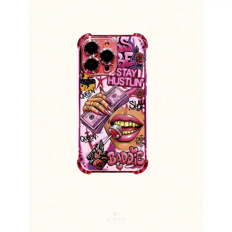 Pink Baddie Queen art pattern electroplated phone case, with airbag protection on four corners, drop-proof and shock-resistant, compatible with iPhone 17/16/15/14/13/12/11/X/XS/XSMAX, brand new, stylish, gift, personalized, Accessories, Smartphone, Cellph