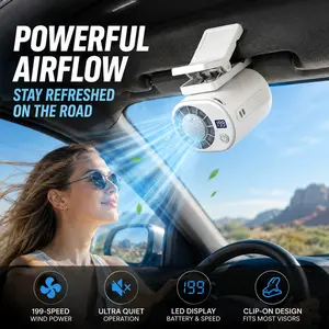 MAISIKE Clip-On Miniature Hand Fan - 360° Rotatable, USB Rechargeable, 199 Speed Levels, LED Display, Quiet Airflow for Office, Travel, Miniature Hand Fans