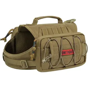 ONETIGRIS Dog Backpack for Medium & Large Dogs, Nylon Backpack for Dogs Tactical Pet Backpack with Side Pockets for Hiking Walking Training Running (Brown, Medium) OneTigris