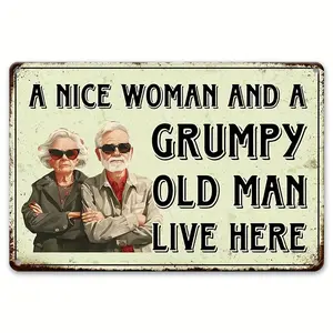 Vintage Metal Tin Sign, a Nice Woman & Grumpy Old Man Design, 8x12 Inch (20x30 Cm), Perfect for Home, Farmhouse, Patio, Porch Decoration, Novelty Decor, Yard Sign